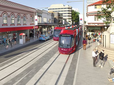 Parramatta light rail track nears completion and construction of stops underway